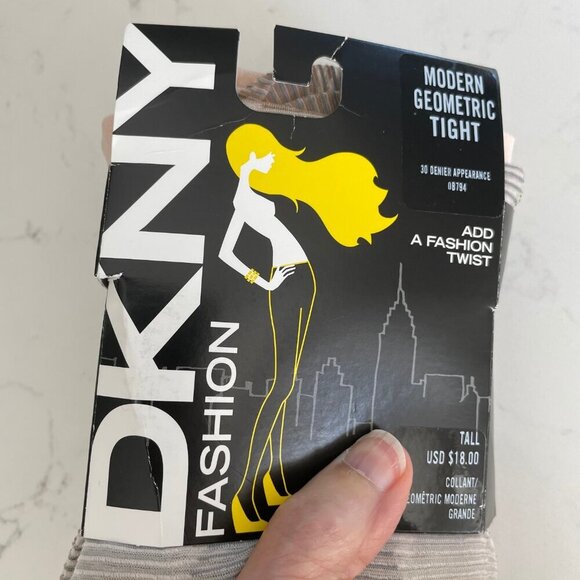 DKNY Fashion for Nordstrom Tulle Combo Modern Geometric Tights Grey Tan Sz Tall - Picture 3 of 10